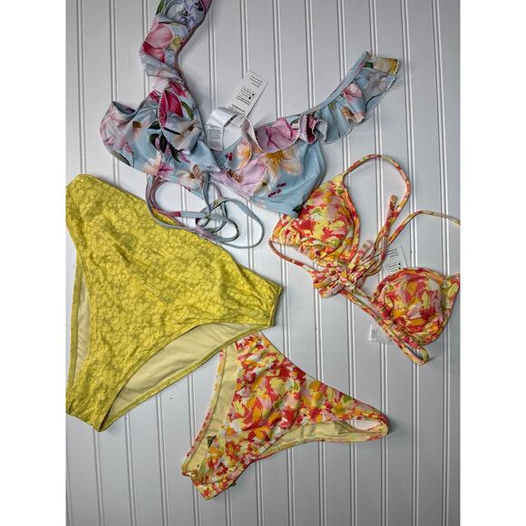 NWT Cupshe Two Piece Swimsuit Bikini Ruffled Triangle High Waist Cheeky BUNDLE M - Picture 1 of 6